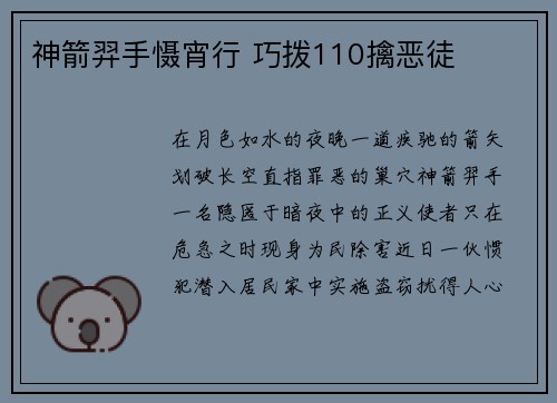 神箭羿手慑宵行 巧拨110擒恶徒